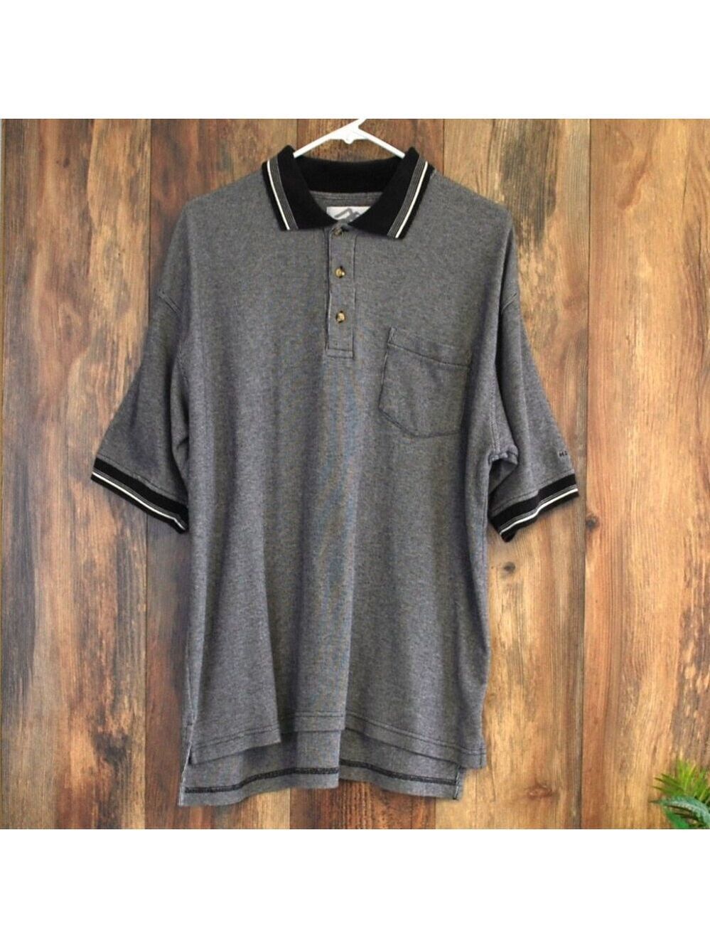 Tri Mountain Black/Gray Pin Striped Polo L